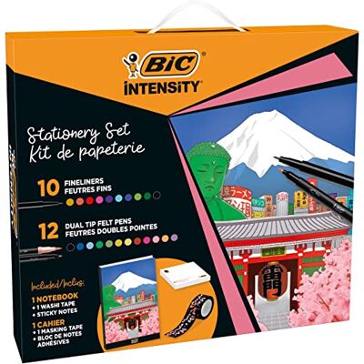 BIC Intensity Stifte Set Japan: 10 Fineliner, 12 Dual Tip Brush Pens, 1 Notizbuch und 1 Klebezettel Block, Ideal als Geschenk BIC Intensity Stifte Set Japan: 10 Fineliner, 12 Dual Tip Brush Pens, 1 Notizbuch und 1 Klebezettel Block, Ideal als Geschenk