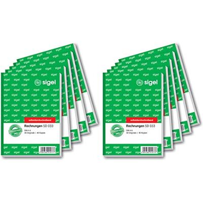 Sigel SD033/10 Rechnungen, A6, 2x40 Blatt, selbstdurchschreibend, 10er Pack, aus nachhaltigem Papier, Rechnungsblock Sigel SD033/10 Rechnungen, A6, 2x40 Blatt, selbstdurchschreibend, 10er Pack, aus nachhaltigem Papier, Rechnungsblock