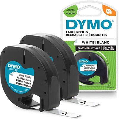 Dymo Original LetraTag Etikettenband schwarz auf weiß 12 mm x 4 m selbstklebendes Kunststoff Schriftband für LetraTag-Beschriftungsgerät 2 Etikettenkassetten Dymo Original LetraTag Etikettenband schwarz auf weiß 12 mm x 4 m selbstklebendes Kunststoff Schriftband für LetraTag-Beschriftungsgerät 2 Etikettenkassetten