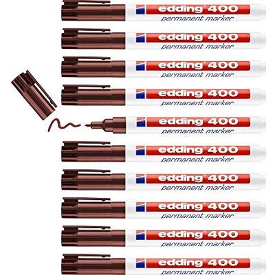 edding 400 Permanentmarker braun 10 Stifte feine Rundspitze 1 mm wasserfest, schnell-trocknend wischfest für Karton, Kunststoff, Holz, Metall, Glas edding 400 Permanentmarker braun 10 Stifte feine Rundspitze 1 mm wasserfest, schnell-trocknend wischfest für Karton, Kunststoff, Holz, Metall, Glas