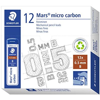 Staedtler 250 05-B Mars Micro Feinminen, Minendurchmesser 0.5 mm, B, 12 Stück, graphitgrau, 250 05-B VE Staedtler 250 05-B Mars Micro Feinminen, Minendurchmesser 0.5 mm, B, 12 Stück, graphitgrau, 250 05-B VE
