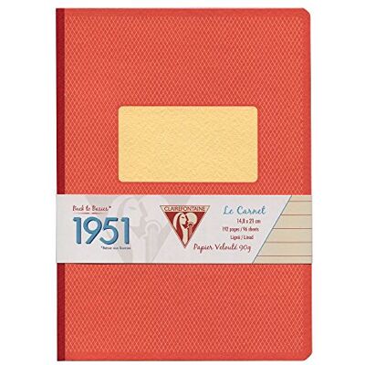 Clairefontaine 195446C Kladde 1951 Back to basics, 96 Blatt, liniert, DIN A5, 14,8 x 21 cm, mit gebundenem Einband und weichem Deckel, 1 Stück, rot Clairefontaine 195446C Kladde 1951 Back to basics, 96 Blatt, liniert, DIN A5, 14,8 x 21 cm, mit gebundenem Einband und weichem Deckel, 1 Stück, rot