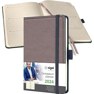 Sigel C2452 Terminplaner Wochenkalender 2024, Lederoptik, ca. A6, taupe, Hardcover, 176 Seiten, Gummiband, Stiftschlaufe, Archivtasche, PEFC-zertifiziert, Conceptum Sigel C2452 Terminplaner Wochenkalender 2024, Lederoptik, ca. A6, taupe, Hardcover, 176 Seiten, Gummiband, Stiftschlaufe, Archivtasche, PEFC-zertifiziert, Conceptum