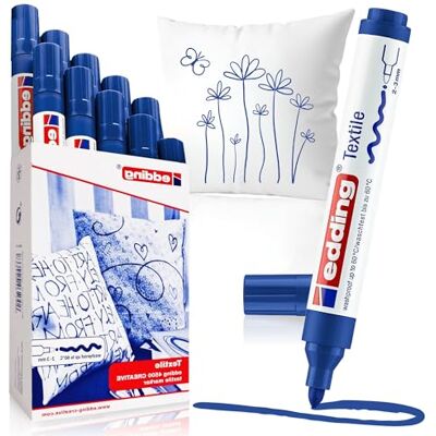 edding 4500 Textilmarker blau 10 Stück Rundspitze 2-3 mm Textilstifte waschmaschinenfest (60 °C) zum Stoff bemalen Stoffmalstift edding 4500 Textilmarker blau 10 Stück Rundspitze 2-3 mm Textilstifte waschmaschinenfest (60 °C) zum Stoff bemalen Stoffmalstift