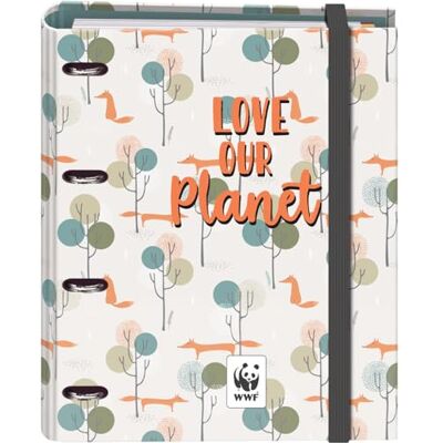 DOHE Ordner mit 4 Ringen mit Nachfüllung, 100 Blatt, A4, Gummiverschluss, 4 farbige Trennblätter, Dokumententasche, Papier 90 g/m², Kompressor, Schulmaterial WWF Love Our Planet DOHE Ordner mit 4 Ringen mit Nachfüllung, 100 Blatt, A4, Gummiverschluss, 4 farbige Trennblätter, Dokumententasche, Papier 90 g/m², Kompressor, Schulmaterial WWF Love Our Planet