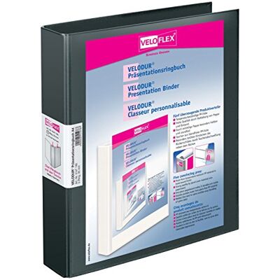 VELOFLEX Ringbuch Velodur DIN A4 mit 2-D-Ring-Mechanik, Schwarz Sichttasche vorne und am Rücken, 30 mm Ringdurchmesser, blendfreie PP-Folie, stabile Pappe, temperaturbeständig VELOFLEX Ringbuch Velodur DIN A4 mit 2-D-Ring-Mechanik, Schwarz Sichttasche vorne und am Rücken, 30 mm Ringdurchmesser, blendfreie PP-Folie, stabile Pappe, temperaturbeständig