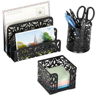 EasyPAG geschnitzt Hohl Blumen Muster 3 in 1 Schreibtisch Organizer Executive Büro-Set schwarz EasyPAG geschnitzt Hohl Blumen Muster 3 in 1 Schreibtisch Organizer Executive Büro-Set schwarz