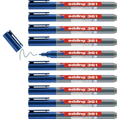 edding 361 Whiteboardmarker blau 10 Whiteboard Stifte Rundspitze 1 mm Boardmarker abwischbar für Whiteboard, Flipchart, Magnettafel, Pinnwand, Memoboard Sketchnotes nachfüllbar edding 361 Whiteboardmarker blau 10 Whiteboard Stifte Rundspitze 1 mm Boardmarker abwischbar für Whiteboard, Flipchart, Magnettafel, Pinnwand, Memoboard Sketchnotes nachfüllbar