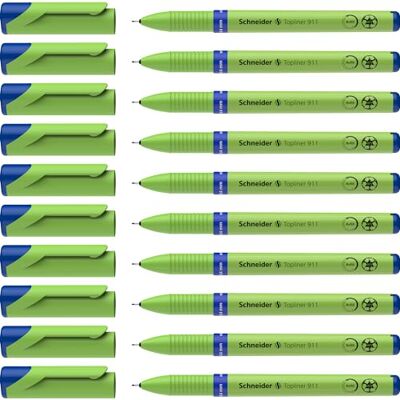 Schneider Fineliner Topliner 911, mit Wechselmine, 0.4 mm, 10-er Packung, blau Schneider Fineliner Topliner 911, mit Wechselmine, 0.4 mm, 10-er Packung, blau