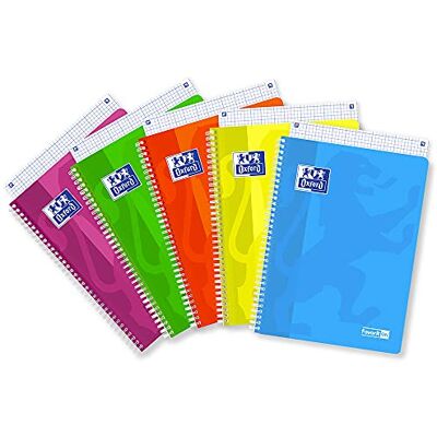 Favorit Spiralheft A4, Lineatur kariert 5 mm, Papier 90 g/m², Packung mit 5 Stück, verschiedene Neonfarben Favorit Spiralheft A4, Lineatur kariert 5 mm, Papier 90 g/m², Packung mit 5 Stück, verschiedene Neonfarben