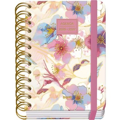 DOHE Schülerkalender 2026 2027 SEP bis JUN, Tag pro Seite, A6 (12x17 cm), Weicher Hardcover-Einband, Doppelspirale, Verschluss mit Gummiband, 2 Seiten Aufkleber, Spanisch und Englisch Magnolia DOHE Schülerkalender 2026 2027 SEP bis JUN, Tag pro Seite, A6 (12x17 cm), Weicher Hardcover-Einband, Doppelspirale, Verschluss mit Gummiband, 2 Seiten Aufkleber, Spanisch und Englisch Magnolia