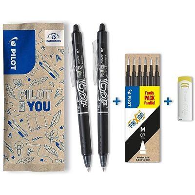 PILOT FriXion Clicker 0.7 – 2 Stifte/6 Minen/1 Radierer – Farbe Schwarz – Radierbarer, nachfüllbarer Gel-Tintenroller mit Druckmechanik und thermosensitiver Tinte, mittlere Spitze PILOT FriXion Clicker 0.7 – 2 Stifte/6 Minen/1 Radierer – Farbe Schwarz – Radierbarer, nachfüllbarer Gel-Tintenroller mit Druckmechanik und thermosensitiver Tinte, mittlere Spitze