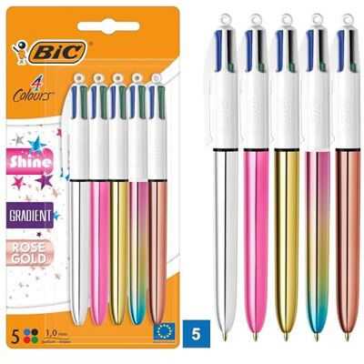 BIC 4 Farben Kugelschreiber Set 4 Colours Shine, in verschiedenen Farben, 5er Pack, Ideal für das Büro, das Home Office oder die Schule BIC 4 Farben Kugelschreiber Set 4 Colours Shine, in verschiedenen Farben, 5er Pack, Ideal für das Büro, das Home Office oder die Schule