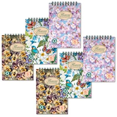 Pigna , Natur Blumen kurze Seite spiralgebundene Blöcke, A5 15x21 cm, 5M innen, 5 mm Quadrate, Recyclingpapier, 6 Stück. Pigna , Natur Blumen kurze Seite spiralgebundene Blöcke, A5 15x21 cm, 5M innen, 5 mm Quadrate, Recyclingpapier, 6 Stück.