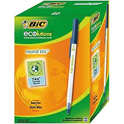 BIC Kugelschreiber ECOlutions Round Stic, in Blau, Strichstärke 0,4 mm, 60er Pack, Ideal für das Büro, das Home Office oder die Schule BIC Kugelschreiber ECOlutions Round Stic, in Blau, Strichstärke 0,4 mm, 60er Pack, Ideal für das Büro, das Home Office oder die Schule