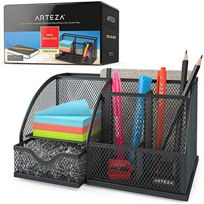 ARTEZA Mesh Schreibtisch Organizer, multifunktionales 6-Fächer-Design, schwarzes pulverbeschichtetes Metall, Organizer für Bürobedarf wie Kugelschreiber, Bleistifte, Notizen, Hefter und Scheren ARTEZA Mesh Schreibtisch Organizer, multifunktionales 6-Fächer-Design, schwarzes pulverbeschichtetes Metall, Organizer für Bürobedarf wie Kugelschreiber, Bleistifte, Notizen, Hefter und Scheren