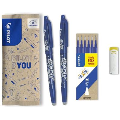 PILOT FriXion Ball 0.7 Set – 2 Stifte/6 Minen/1 Radierer – Farbe Blau – Radierbare Tintenroller 0,4mm Strichstärke, angenehme Schreibführung beim Schreiben, thermosensitive Tinte, austauschbare Mine PILOT FriXion Ball 0.7 Set – 2 Stifte/6 Minen/1 Radierer – Farbe Blau – Radierbare Tintenroller 0,4mm Strichstärke, angenehme Schreibführung beim Schreiben, thermosensitive Tinte, austauschbare Mine