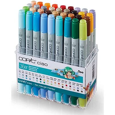 Copic Ciao Manga "Einsteiger-Set", 36er Set im Acryl-Display, Twin Marker mit einer mittelbreiten und einer Brush-Spitze Copic Ciao Manga "Einsteiger-Set", 36er Set im Acryl-Display, Twin Marker mit einer mittelbreiten und einer Brush-Spitze