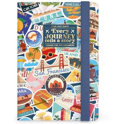 LEGAMI – Wochenplaner mit Notizbuch 2026–2027, Travel Stickers, 16 Monate, klein, Tagebuch von September 2026 bis Dezember 2027, Verschluss mit Gummiband, FSC-zertifiziertes Papier, 9,5 x 13,5 cm LEGAMI – Wochenplaner mit Notizbuch 2026–2027, Travel Stickers, 16 Monate, klein, Tagebuch von September 2026 bis Dezember 2027, Verschluss mit Gummiband, FSC-zertifiziertes Papier, 9,5 x 13,5 cm