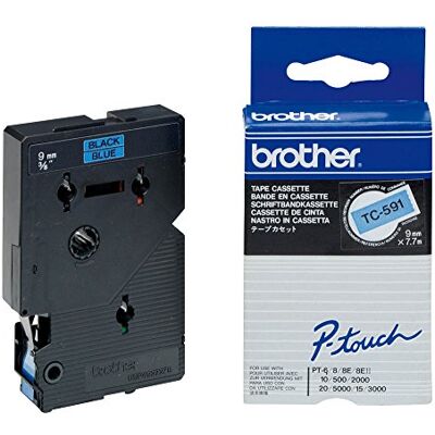 Brother TC591 Schriftbandkassette 9 mm x 7.7 m blau / schwarz laminiert für P-touch 8e 500 2000 3000 5000 Brother TC591 Schriftbandkassette 9 mm x 7.7 m blau / schwarz laminiert für P-touch 8e 500 2000 3000 5000