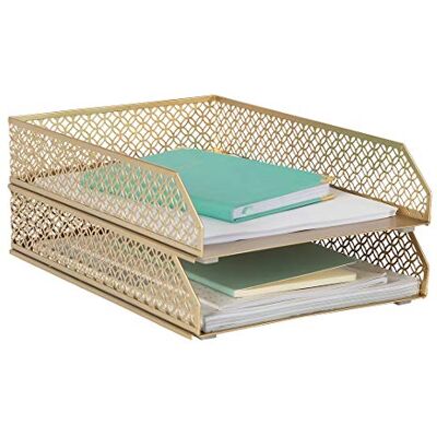 Blu Monaco Gold Schreibtisch Organizer Stapelbares Papierfach 2er-Set Zweistufiges Metallfach Stapelbares Brieffach Posteingang für Schreibtisch Blu Monaco Gold Schreibtisch Organizer Stapelbares Papierfach 2er-Set Zweistufiges Metallfach Stapelbares Brieffach Posteingang für Schreibtisch