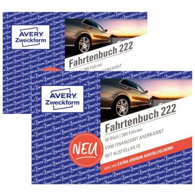 Avery 222-2 Softcover Fahrtenbuch PKW (Finanzamt anerkannt, DIN A6 quer 148x105mm, 112 Seiten 385 Fahrten, Deutschland & Österreich, Abgrenzung privater/geschäftlicher Fahrten) 2er-Pack Avery 222-2 Softcover Fahrtenbuch PKW (Finanzamt anerkannt, DIN A6 quer 148x105mm, 112 Seiten 385 Fahrten, Deutschland & Österreich, Abgrenzung privater/geschäftlicher Fahrten) 2er-Pack