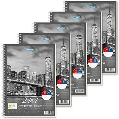 Stylex 40032-P5 Collegeblock Duo mit Spiralbindung, DIN A4, 50 Blatt kariert und 30 Blatt liniert, 5 Stück Stylex 40032-P5 Collegeblock Duo mit Spiralbindung, DIN A4, 50 Blatt kariert und 30 Blatt liniert, 5 Stück