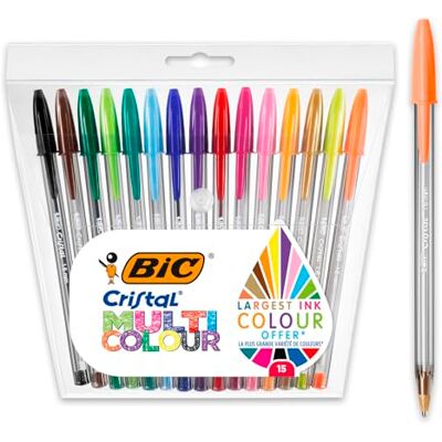 BIC Cristal Multicolour Kugelschreiber mit breiter Spitze mehrfarbig, 15er Pack BIC Cristal Multicolour Kugelschreiber mit breiter Spitze mehrfarbig, 15er Pack