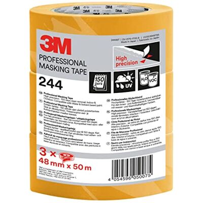 3M Super Malerabdeckband 244, Promo-Pack mit 3 Rollen, 48 mm x 50 m UV-beständig, Innen und Außen 3M Super Malerabdeckband 244, Promo-Pack mit 3 Rollen, 48 mm x 50 m UV-beständig, Innen und Außen