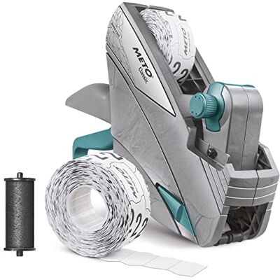 Meto Classic S Preisauszeichner Set – Preis, Artikelnummer (1-zeilig, 8-stellig für 26 x 12 mm Etiketten, sofort einsatzbereit), 1x Handauszeichner, silber-teal Meto Classic S Preisauszeichner Set – Preis, Artikelnummer (1-zeilig, 8-stellig für 26 x 12 mm Etiketten, sofort einsatzbereit), 1x Handauszeichner, silber-teal