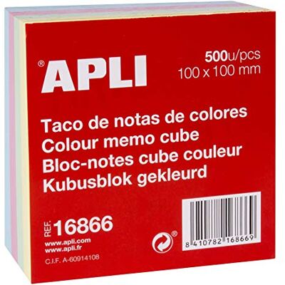 APLI 16866 Taco 500 Haftnotizen, Papier, Pastellfarben, 100 x 100 mm APLI 16866 Taco 500 Haftnotizen, Papier, Pastellfarben, 100 x 100 mm