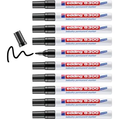 edding 8300 Industrie Permanentmarker schwarz 10 Stifte Rundspitze 1,5-3 mm zum permanenten Markieren von leicht öligen und staubigen Oberflächen edding 8300 Industrie Permanentmarker schwarz 10 Stifte Rundspitze 1,5-3 mm zum permanenten Markieren von leicht öligen und staubigen Oberflächen