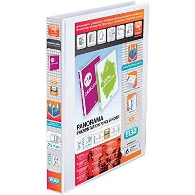 Elba Panorama Präsentationsordner PVC 3 Einstecktaschen außen 4 D-Ringe 25 mm A4 10 Stück weiß Elba Panorama Präsentationsordner PVC 3 Einstecktaschen außen 4 D-Ringe 25 mm A4 10 Stück weiß