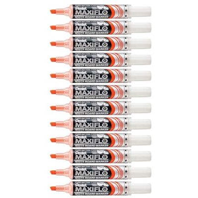 Pentel Maxiflo MWL6 Whiteboard-Marker, trocken abwischbar, breite Keilspitze, flüssige Tinte, Orange, 12 Stück Pentel Maxiflo MWL6 Whiteboard-Marker, trocken abwischbar, breite Keilspitze, flüssige Tinte, Orange, 12 Stück