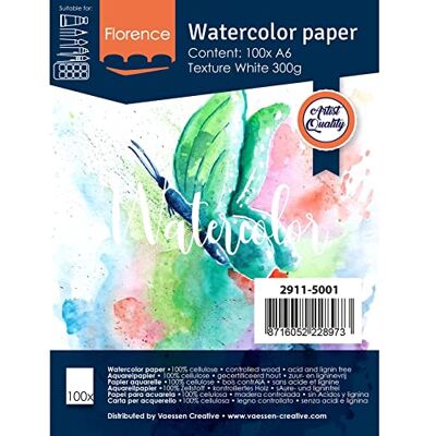Creative Florence Aquarellpapier A6, Weiß, 300 g/m² Strukturiertes Papier, 100 Blatt für Aquarellmalerei, Handlettering und Brush Lettering Creative Florence Aquarellpapier A6, Weiß, 300 g/m² Strukturiertes Papier, 100 Blatt für Aquarellmalerei, Handlettering und Brush Lettering