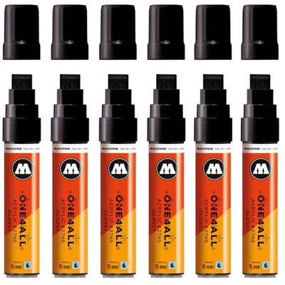 Molotow One4All 627HS Acryl Marker Glossy (15,0 mm Strichstärke, hochglanz, hochdeckend und permanent, schnell trocknend, nachfüllbar, für fast alle Untergründe) 6 Stück Farbe 252 glossy black Molotow One4All 627HS Acryl Marker Glossy (15,0 mm Strichstärke, hochglanz, hochdeckend und permanent, schnell trocknend, nachfüllbar, für fast alle Untergründe) 6 Stück Farbe 252 glossy black