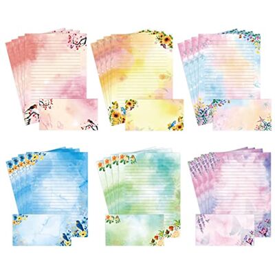 KiDEPOCH Liniertes Briefpapier und Umschläge, A4-Größe, Blumenmuster, Vogel, Aquarell-Schreibwaren-Set mit liniertem Briefpapier – 48 Blatt + 24 Umschläge KiDEPOCH Liniertes Briefpapier und Umschläge, A4-Größe, Blumenmuster, Vogel, Aquarell-Schreibwaren-Set mit liniertem Briefpapier – 48 Blatt + 24 Umschläge
