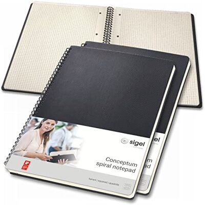 Sigel CO820/3 Premium Spiralblock A4, kariert, schwarz, 80 Blatt, sehr stabiler Hardcover-Einband, 3er Pack, Einsteckfach, aus nachhaltigem Papier, Conceptum Sigel CO820/3 Premium Spiralblock A4, kariert, schwarz, 80 Blatt, sehr stabiler Hardcover-Einband, 3er Pack, Einsteckfach, aus nachhaltigem Papier, Conceptum