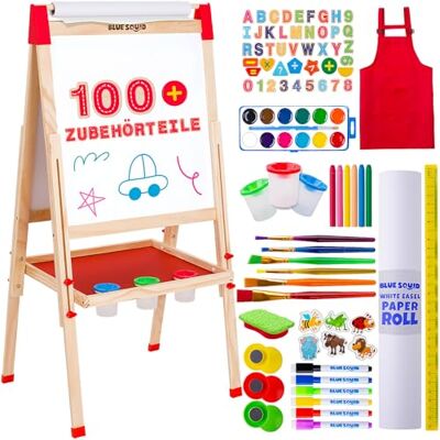 Blue Squid Kunst Staffelei für Kinder mit 100+ Zubehör- Doppelseitige hölzerne Tafel für Kinder mit magnetischer Kreidetafel, abwischbarem Whiteboard & Papierrolle, Kindertafel mit Kreide und Magnet 3-4 4-8 9-12 Blue Squid Kunst Staffelei für Kinder mit 100+ Zubehör- Doppelseitige hölzerne Tafel für Kinder mit magnetischer Kreidetafel, abwischbarem Whiteboard & Papierrolle, Kindertafel mit Kreide und Magnet 3-4 4-8 9-12