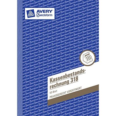 Avery 318 Kassenbestandsrechnung, DIN A5, vorgelocht, 50 Blatt, weiß (4er Pack) Avery 318 Kassenbestandsrechnung, DIN A5, vorgelocht, 50 Blatt, weiß (4er Pack)