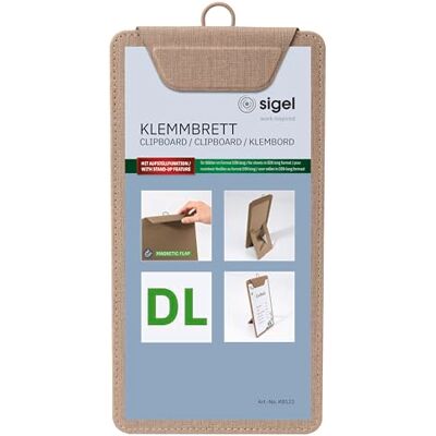 Sigel KB122 Klemmbrett DIN lang beige, mit Aufstellfunktion, stabiles, stylisches Clipboard mit edler Leinenstruktur, strapazierfähig und leicht abwischbar, für Speisekarten Sigel KB122 Klemmbrett DIN lang beige, mit Aufstellfunktion, stabiles, stylisches Clipboard mit edler Leinenstruktur, strapazierfähig und leicht abwischbar, für Speisekarten
