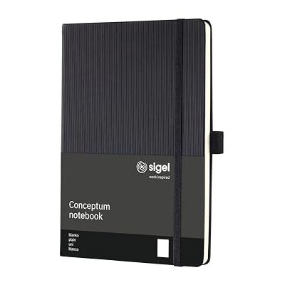 Sigel CO120 Premium Notizbuch A5 blanko schwarz, Hardcover, 194 nummerierte Seiten, nachhaltiges Papier, mit Inhaltsverzeichnis, Stiftschlaufe, Falttasche, Gummibandverschluss, Conceptum Sigel CO120 Premium Notizbuch A5 blanko schwarz, Hardcover, 194 nummerierte Seiten, nachhaltiges Papier, mit Inhaltsverzeichnis, Stiftschlaufe, Falttasche, Gummibandverschluss, Conceptum