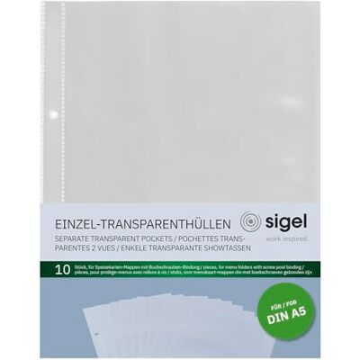 Sigel SM191 Einzel-Transparenthüllen für A5 Speisekarten-Mappen, 10 Stück Sigel SM191 Einzel-Transparenthüllen für A5 Speisekarten-Mappen, 10 Stück