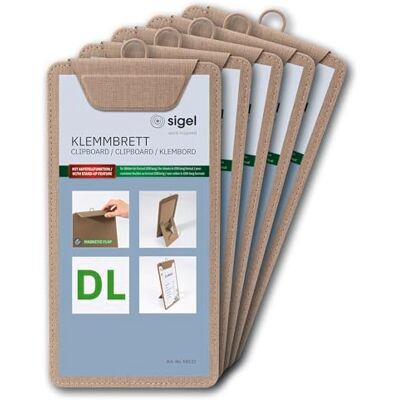 Sigel KB122/5 Klemmbretter DIN lang beige, 5 Stück, mit Aufstellfunktion, stabiles, stylisches Clipboard mit edler Leinenstruktur, strapazierfähig und leicht abwischbar, für Speisekarten Sigel KB122/5 Klemmbretter DIN lang beige, 5 Stück, mit Aufstellfunktion, stabiles, stylisches Clipboard mit edler Leinenstruktur, strapazierfähig und leicht abwischbar, für Speisekarten
