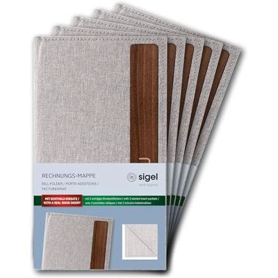 Sigel RM221/5 Rechnungsmappe Thank you, 5er Pack, strapazierfähiger und wasserabweisender Einband,hellgrau/braun mit Leinenstruktur, Kunststoff und Walnussholz Sigel RM221/5 Rechnungsmappe Thank you, 5er Pack, strapazierfähiger und wasserabweisender Einband,hellgrau/braun mit Leinenstruktur, Kunststoff und Walnussholz
