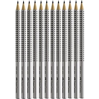 Faber-Castell Bleistift Grip 2001 in 6er-Packung, Härte: HB, Farbe der Hülle: silberfarben silber 2H Faber-Castell Bleistift Grip 2001 in 6er-Packung, Härte: HB, Farbe der Hülle: silberfarben silber 2H