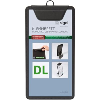 Sigel KB102 Klemmbrett DIN lang schwarz, mit Aufstellfunktion, stabiles, stylisches Clipboard mit edler Leinenstruktur, strapazierfähig und leicht abwischbar, für Speisekarten Sigel KB102 Klemmbrett DIN lang schwarz, mit Aufstellfunktion, stabiles, stylisches Clipboard mit edler Leinenstruktur, strapazierfähig und leicht abwischbar, für Speisekarten