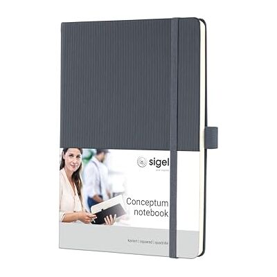 Sigel CO658 Premium Notizbuch A5 kariert grau, Hardcover, 194 nummerierte Seiten, nachhaltiges Papier, mit Inhaltsverzeichnis, Stiftschlaufe, Falttasche, Gummibandverschluss, Conceptum Sigel CO658 Premium Notizbuch A5 kariert grau, Hardcover, 194 nummerierte Seiten, nachhaltiges Papier, mit Inhaltsverzeichnis, Stiftschlaufe, Falttasche, Gummibandverschluss, Conceptum
