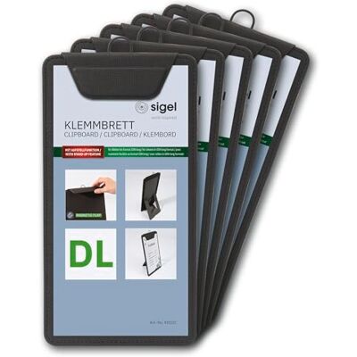 Sigel Klemmbretter DIN lang schwarz Aufstellfunktion 5er Pack KB102/5, stabiles, stylisches Clipboard mit edler Leinenstruktur, strapazierfähig und leicht abwischbar, für Speisekarten Sigel Klemmbretter DIN lang schwarz Aufstellfunktion 5er Pack KB102/5, stabiles, stylisches Clipboard mit edler Leinenstruktur, strapazierfähig und leicht abwischbar, für Speisekarten