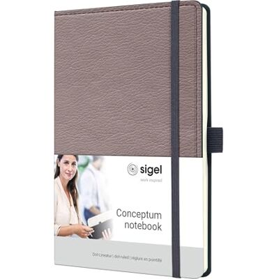 Sigel CO691 Premium Notizbuch A5 dotted, Leder-Look taupe, Hardcover, 194 nummerierte Seiten, nachhaltiges Papier, Inhaltsverzeichnis Stiftschlaufe Falttasche Gummibandverschluss, Conceptum Sigel CO691 Premium Notizbuch A5 dotted, Leder-Look taupe, Hardcover, 194 nummerierte Seiten, nachhaltiges Papier, Inhaltsverzeichnis Stiftschlaufe Falttasche Gummibandverschluss, Conceptum